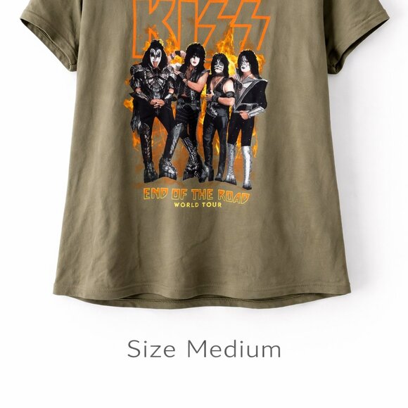 KISS Band T-Shirt Medium End of the Road Tour Graphic Olive Green Rock Tee - Picture 2 of 7